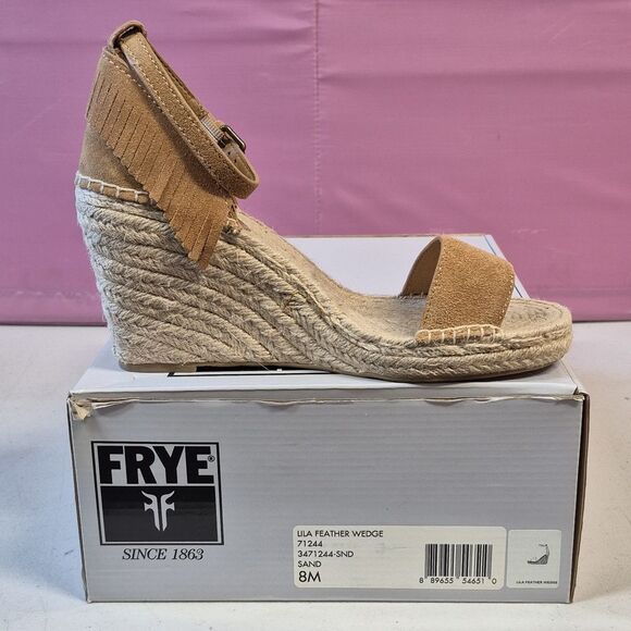 Frye Lila Feather Wedge Women 8M Sand Open Toe Suede Sandal - New - Picture 4 of 11